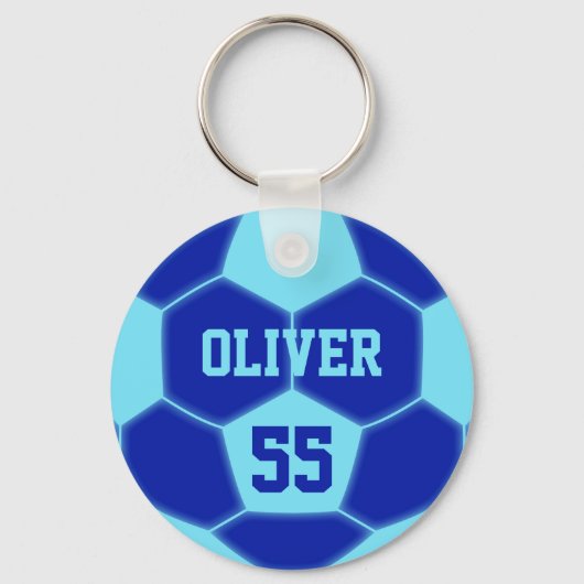 Gepersonaliseerde Naam Nummer Blauw Voetbal Sleutelhanger (Voorkant)