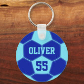 Gepersonaliseerde Naam Nummer Blauw Voetbal Sleutelhanger (Achterkant)