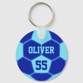 Gepersonaliseerde Naam Nummer Blauw Voetbal Sleutelhanger (Achterkant)