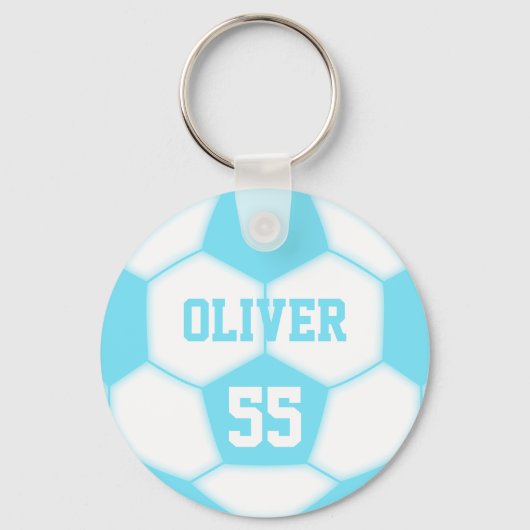 Gepersonaliseerde Naam Nummer Blauw Voetbal Sleutelhanger (Voorkant)
