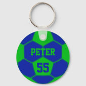 Gepersonaliseerde Naam Nummer Groen Blauw Voetbal Sleutelhanger (Voorkant)
