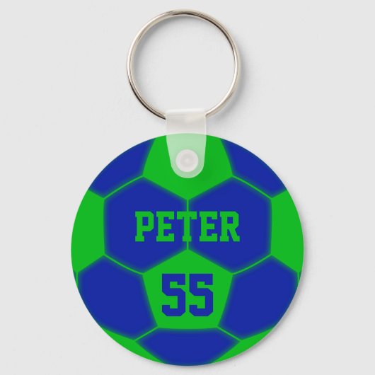 Gepersonaliseerde Naam Nummer Groen Blauw Voetbal Sleutelhanger (Voorkant)