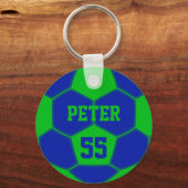 Gepersonaliseerde Naam Nummer Groen Blauw Voetbal Sleutelhanger (Voorkant)