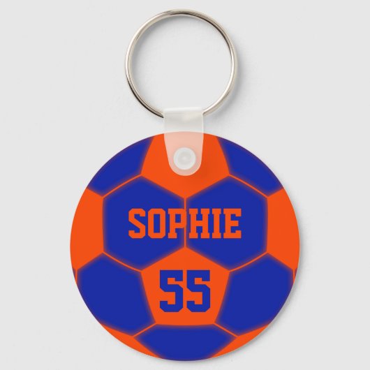 Gepersonaliseerde Naam Nummer Rood Blauw Voetbal Sleutelhanger (Voorkant)