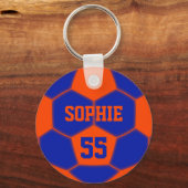 Gepersonaliseerde Naam Nummer Rood Blauw Voetbal Sleutelhanger (Achterkant)