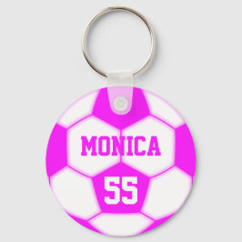 Gepersonaliseerde Naam Nummer Roze Voetbal Sleutelhanger