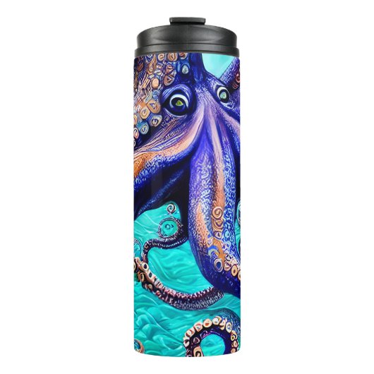 Gepersonaliseerde naam Octopus Blue Ocean Wave Abs Thermosbeker (Voorkant)