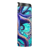 Gepersonaliseerde naam Octopus Blue Ocean Wave Abs Thermosbeker (Geroteerd rechts)