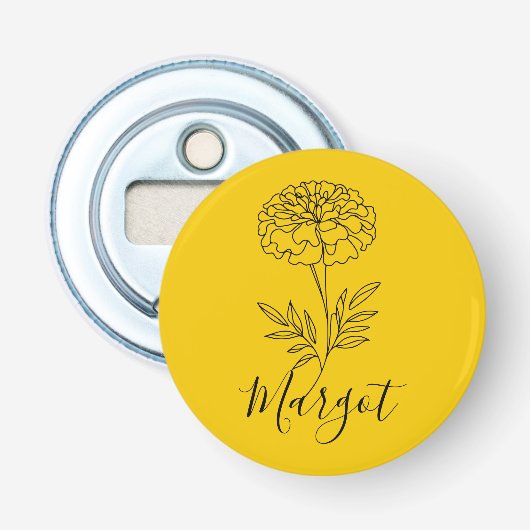Gepersonaliseerde naam Oktober Marigold Geboortebl Button Flesopener (Voorkant)