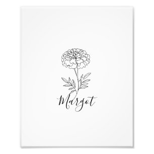 Gepersonaliseerde naam Oktober Marigold Geboortebl Foto Afdruk