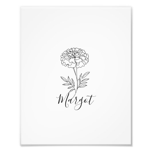 Gepersonaliseerde naam Oktober Marigold Geboortebl Foto Afdruk (Voorkant)