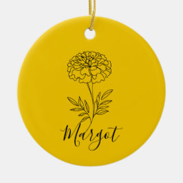 Gepersonaliseerde naam Oktober Marigold Geboortebl Keramisch Ornament