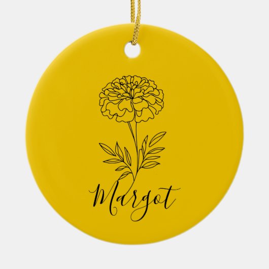 Gepersonaliseerde naam Oktober Marigold Geboortebl Keramisch Ornament (Voorkant)