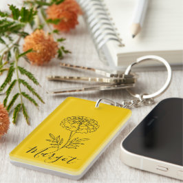 Gepersonaliseerde naam Oktober Marigold Geboortebl Sleutelhanger