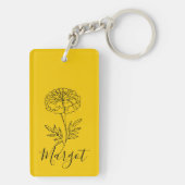 Gepersonaliseerde naam Oktober Marigold Geboortebl Sleutelhanger (achterkant)