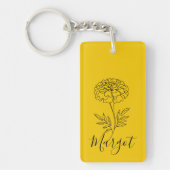 Gepersonaliseerde naam Oktober Marigold Geboortebl Sleutelhanger (Voorkant)
