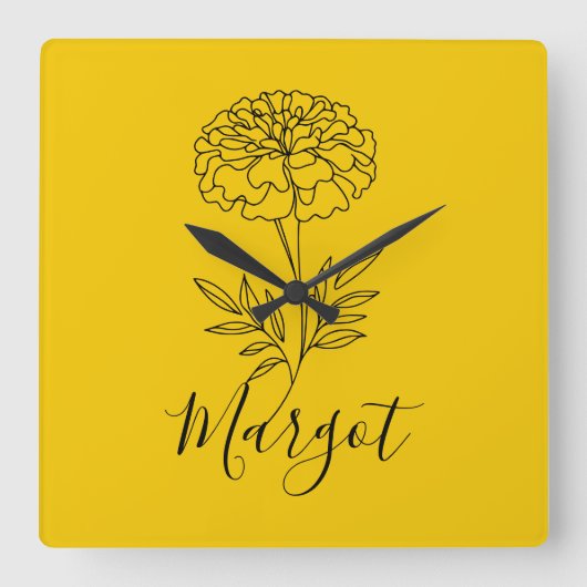 Gepersonaliseerde naam Oktober Marigold Geboortebl Vierkante Klok (Voorkant)