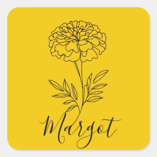Gepersonaliseerde naam Oktober Marigold Geboortebl Vierkante Sticker