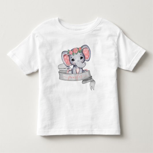 Gepersonaliseerde Naam Olifant Baby Meisje Custom Kinder Shirts (Voorkant)