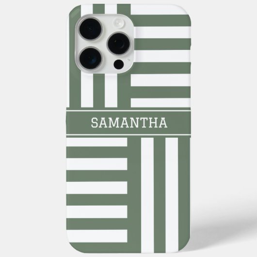 Gepersonaliseerde naam Olive Green White Stripes C Case-Mate iPhone Case (Achterkant)