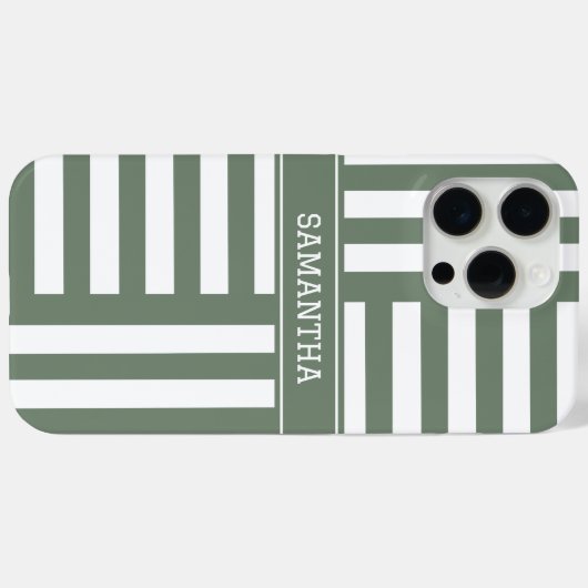 Gepersonaliseerde naam Olive Green White Stripes C Case-Mate iPhone Case (Achterkant (horizontaal))