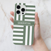 Gepersonaliseerde naam Olive Green White Stripes C Case-Mate iPhone Case