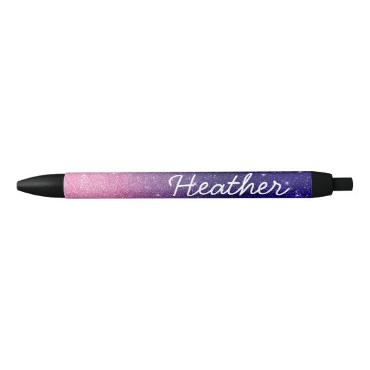  gepersonaliseerde naam Ombre Glitter Paars Pink Zwarte Inkt Pen (Voorkant)