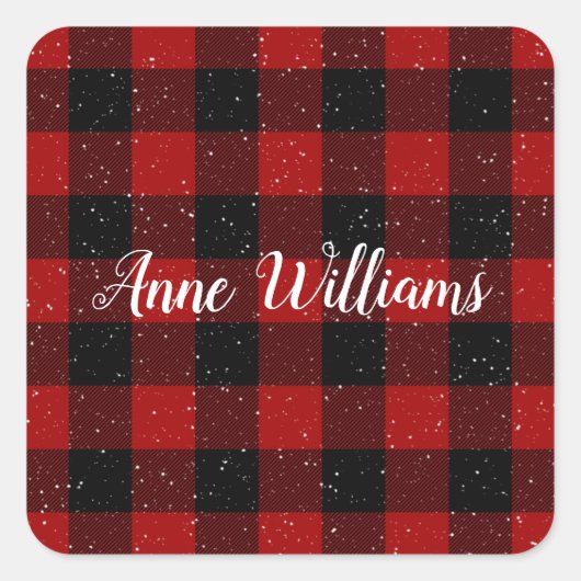 gepersonaliseerde naam op buffalo plaid vierkante sticker (Voorkant)