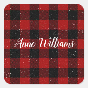 gepersonaliseerde naam op buffalo plaid vierkante sticker