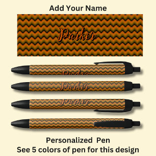 Gepersonaliseerde naam, Oranje bruine Chevron Zig  Zwarte Inkt Pen