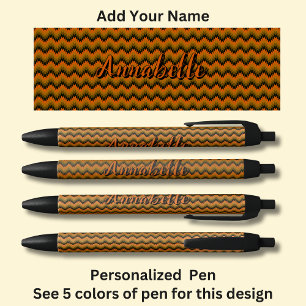 Gepersonaliseerde naam, Oranje bruine Chevron Zig Zwarte Inkt Pen
