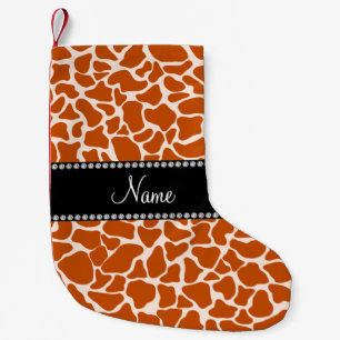 Gepersonaliseerde naam oranje giraffe patroon kleine kerstsok