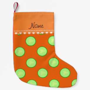 Gepersonaliseerde naam oranje groene komkommerplak kleine kerstsok