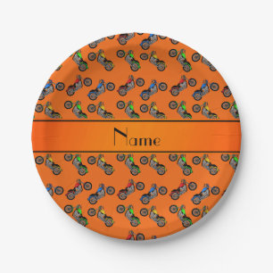 Gepersonaliseerde naam oranje motorfietsen papieren bordje