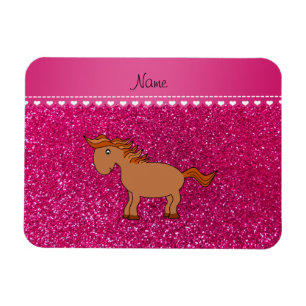 Gepersonaliseerde naam paard neon hot pink glitter magneet