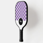 Gepersonaliseerde Naam paarse en witte Checker Pat Pickleball Paddle (Links)