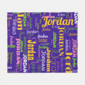 Gepersonaliseerde naam Paarse geel groene retro kl Fleece Deken (Voorkant (Horizontaal))