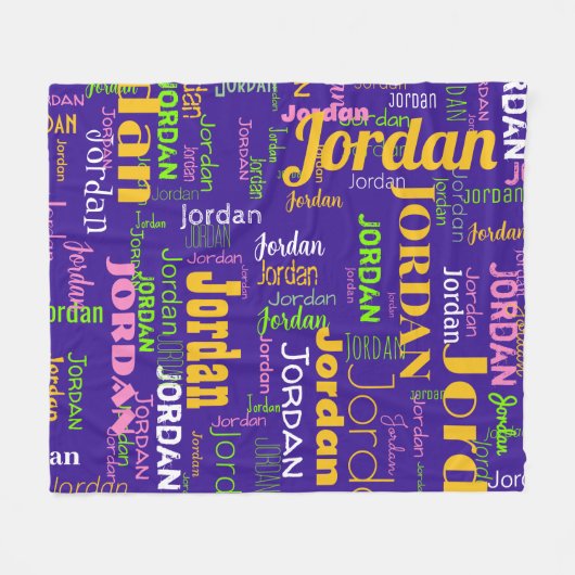 Gepersonaliseerde naam Paarse geel groene retro kl Fleece Deken (Voorkant (Horizontaal))