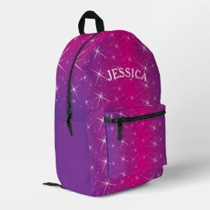 Gepersonaliseerde naam Paarse Glitter Star Bedrukte Rugzak
