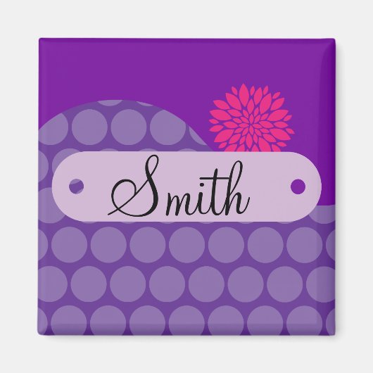 Gepersonaliseerde naam Paarse polka stippen roze b Magneet (Voorkant)