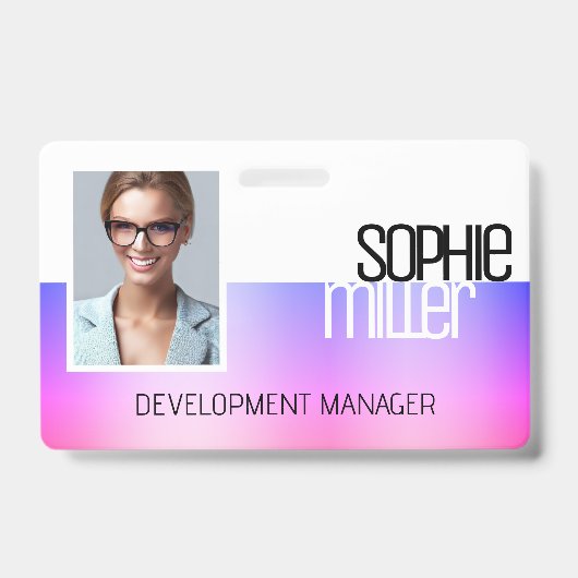 Gepersonaliseerde naam Paarse Roze Gradient Trendy Badge (Voorkant)