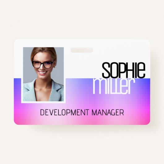 Gepersonaliseerde naam Paarse Roze Gradient Trendy Badge (Voorkant)