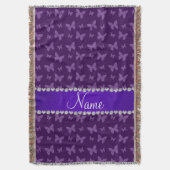 Gepersonaliseerde naam paarse vlinders deken (Voorkant Verticaal)