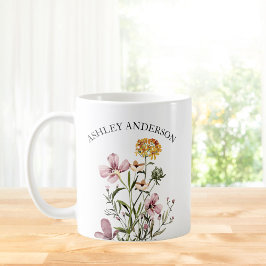 Gepersonaliseerde naam Paarse Yellow Wildflower Bo Koffiemok