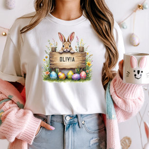 Gepersonaliseerde naam Paashaas met uithangbord T-shirt