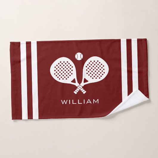 Gepersonaliseerde naam Padel Tennis Dark Red Strip Handdoek