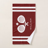 Gepersonaliseerde naam Padel Tennis Dark Red Strip Handdoek (Handdoek)