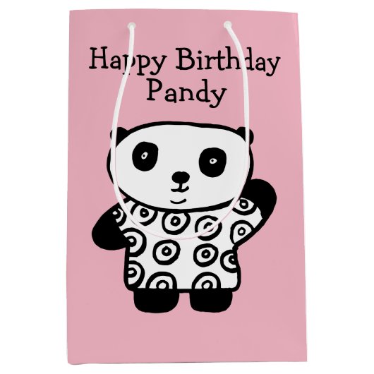 Gepersonaliseerde naam Panda Pink Happy Birthday Medium Cadeauzakje (Voorkant)