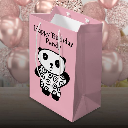 Gepersonaliseerde naam Panda Pink Happy Birthday Medium Cadeauzakje