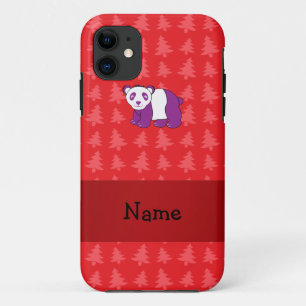 Gepersonaliseerde naam panda rode kerstbomen iPhone 11 hoesje